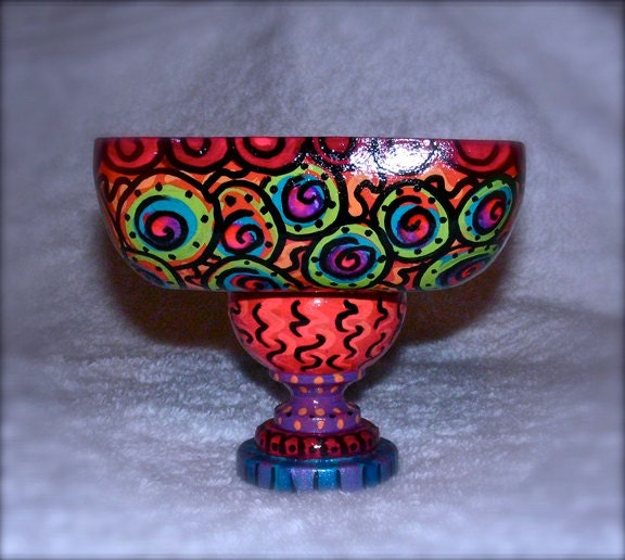 Free Shipping...Hand painted wood trinket bowl one of a kind