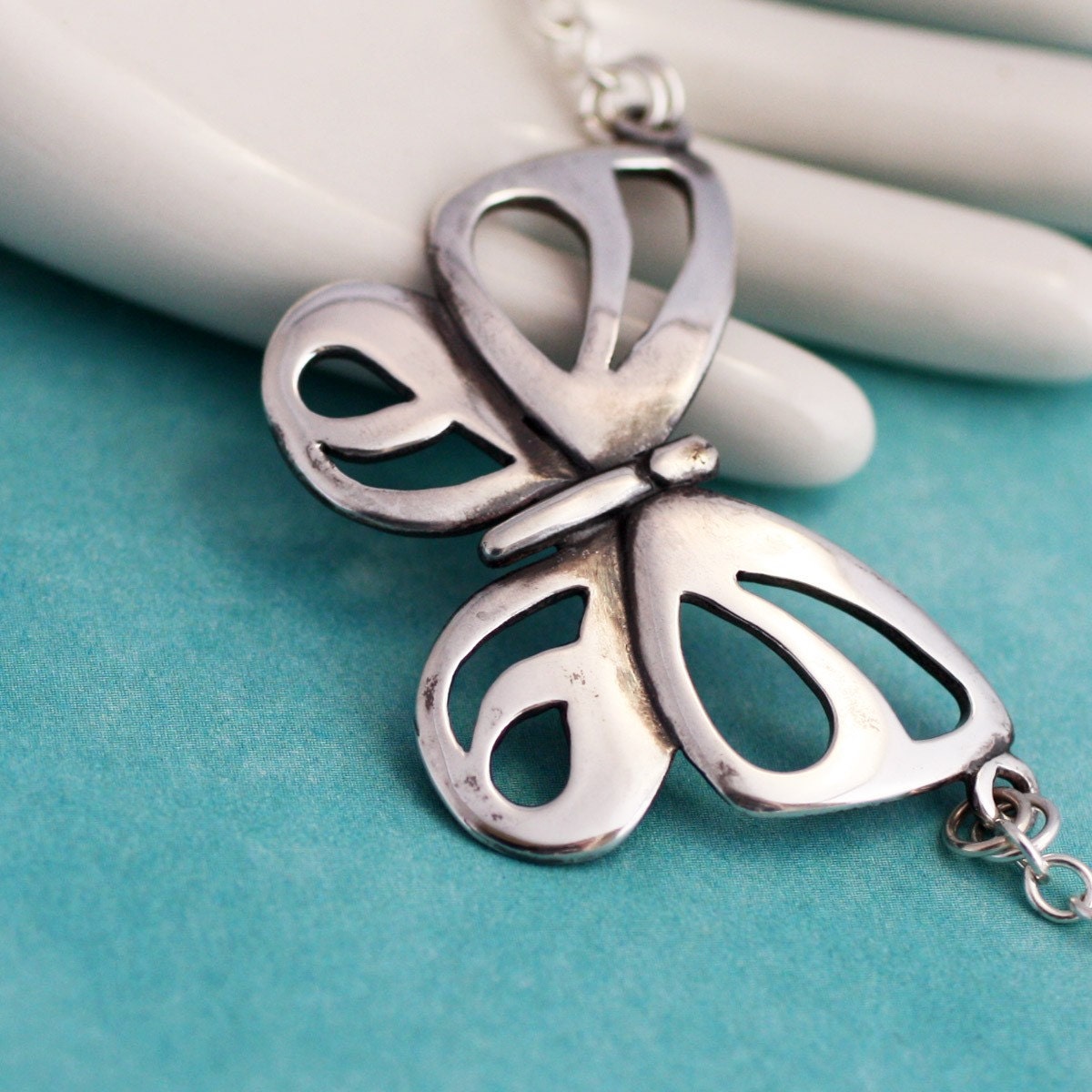 Sterling Silver Modern Butterfly Necklace Nature Inspired Handmade Designer Jewelry