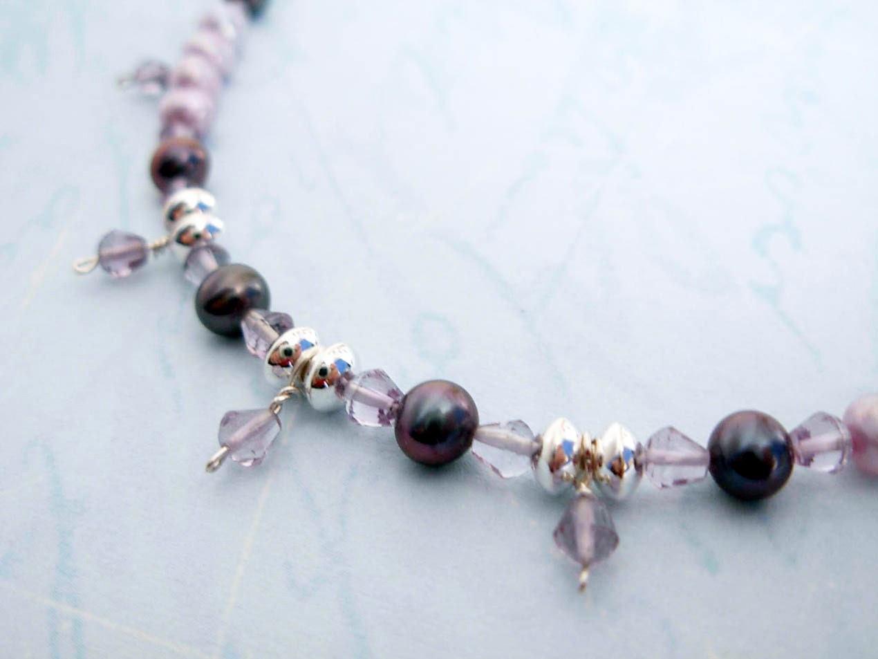 Lilac Pearl and Amethyst  Handmade Silver Necklace Minimalist jewelry