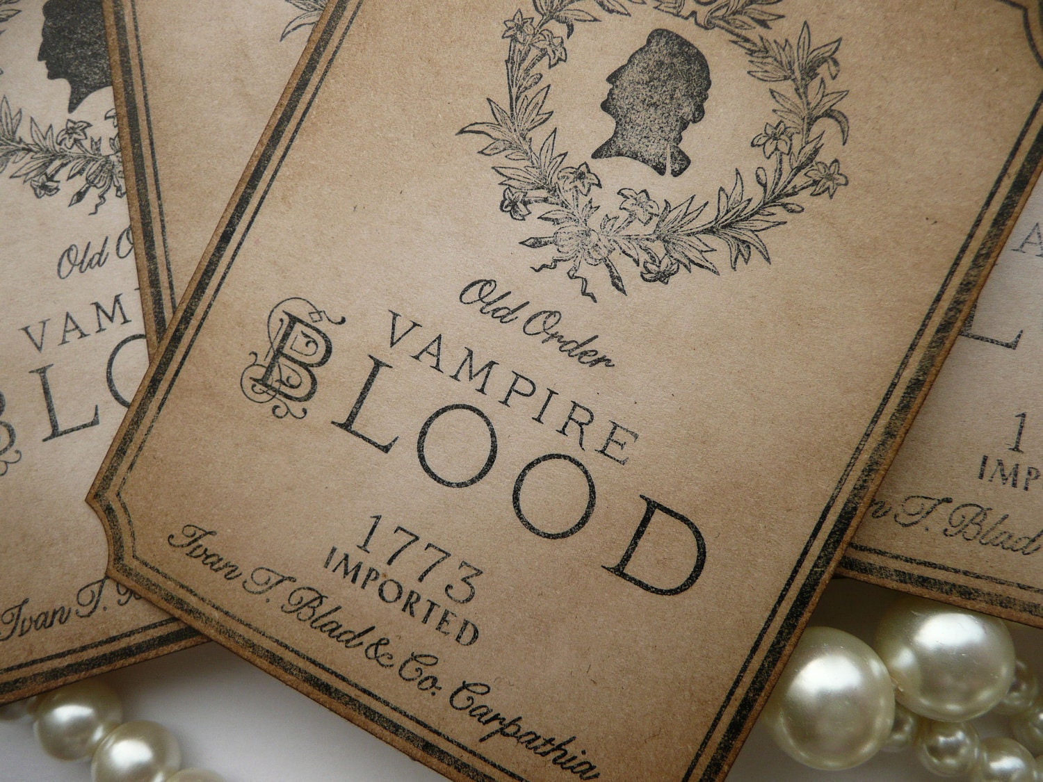 Vampire Blood Gothic Wedding Tags - Gothic Style with Red Ribbon Set of 50 - Wine or Drink Bottle Labels