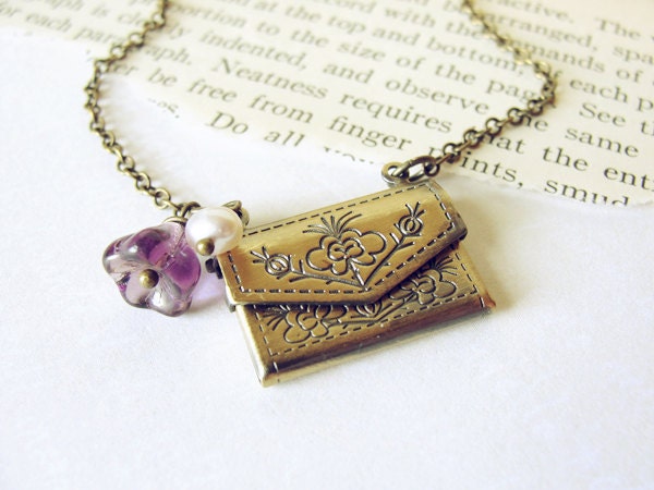 Love Notes. Brass Locket Necklace.