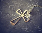 Sterling Silver Cross Necklace. Swarovski Crystal.