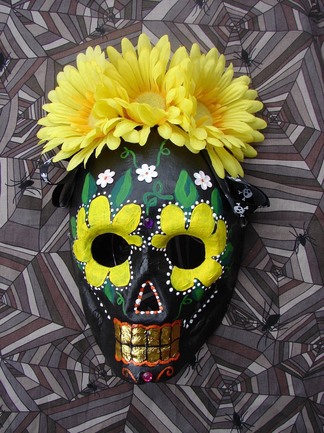 sunflower sugar skull Mask by PuffyWoodson on Etsy