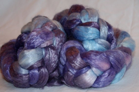 Blueberry Merino Tencel Hand Dyed Combed Top 8 ounces Spinning Felting