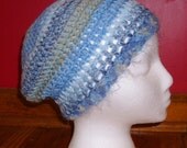 Watercolor Crochet Hat, Blues Yellows, Adult Teen, Slouchy Thinking Cap, Chemo Beanie, Check out Matching Baby Hat