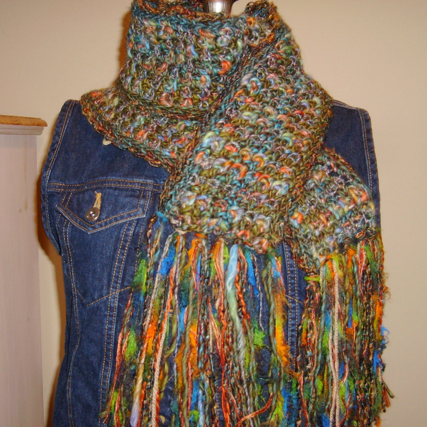 Tweedy Crochet Scarf, Inspired by Forest full of Parrots, Macaws Toucans Tree Frogs
