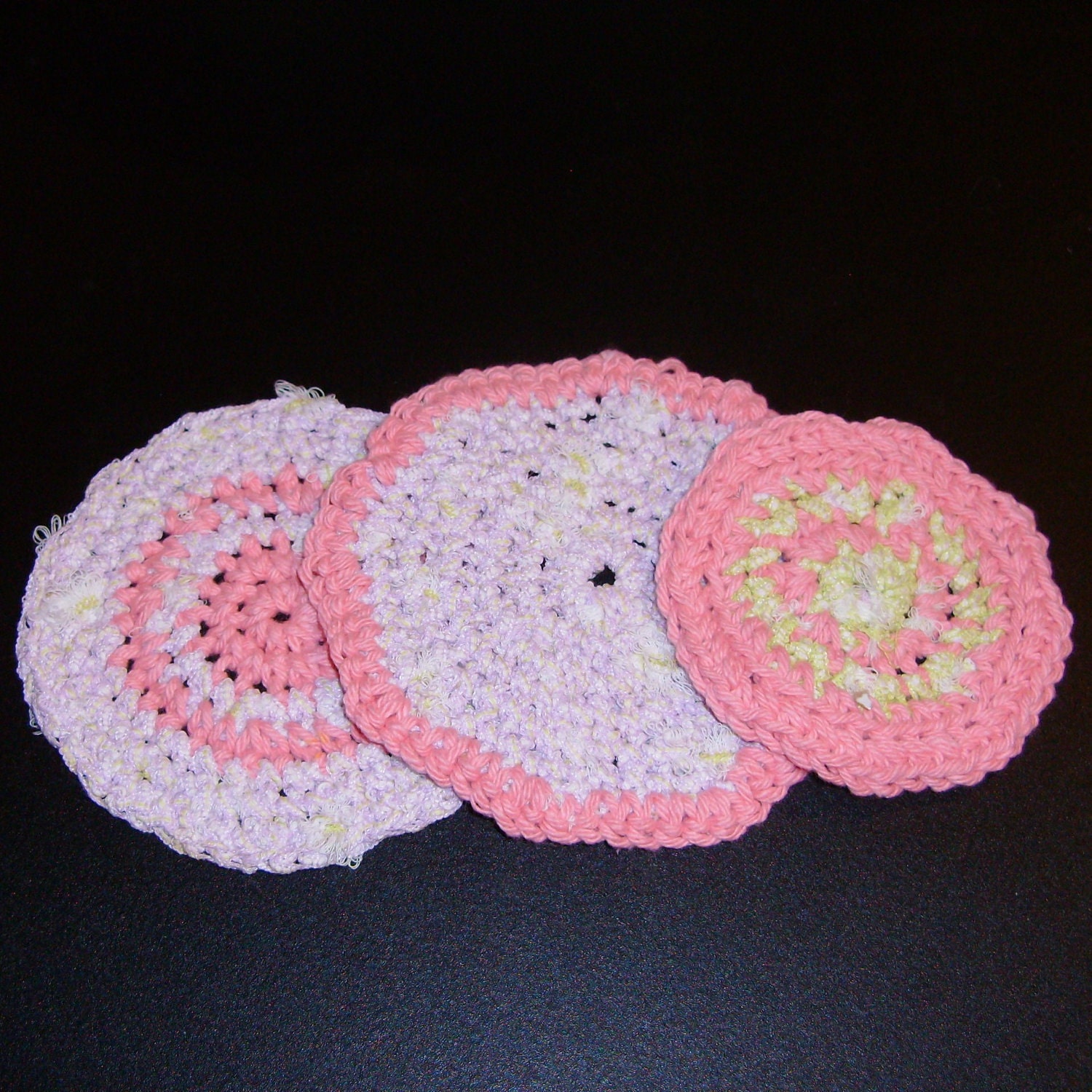 Handmade Crochet Scrubbies, Earth Friendly Reusable Ecological, for your Face Body or Dishes, Gentle Soft, Pastel Colors