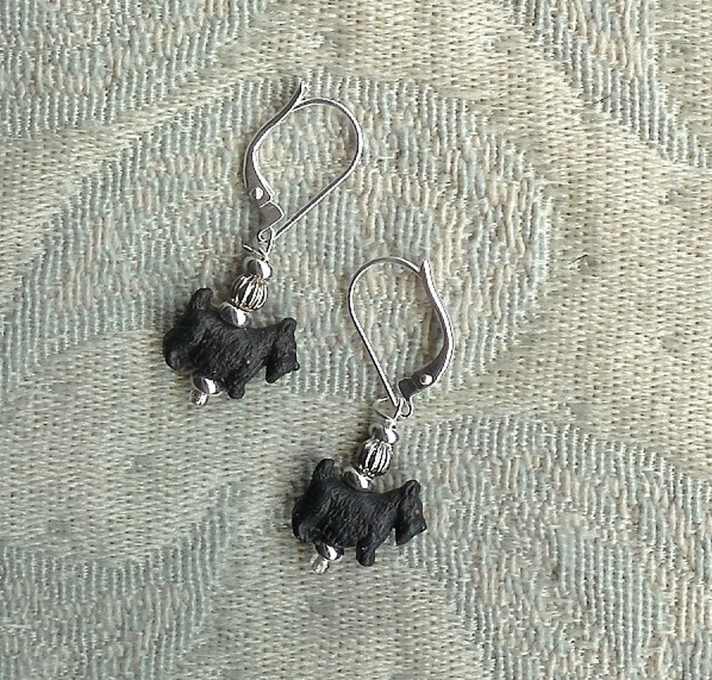 Black Scotty  Scottie dog earrings in handpainted