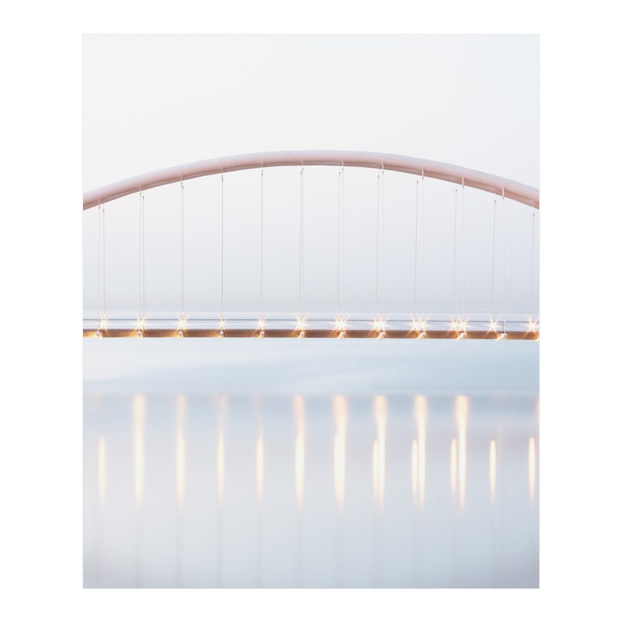 Architectural Photography - Toronto Humber Bridge, with twinkle lights, urban landscape photograph - Lake Ontario 6 8x10