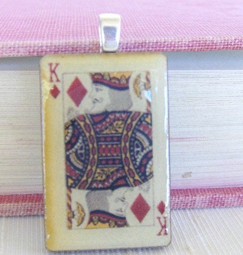 SALE TODAY Wooden Charm Pendant Necklace, Playing Cards, King of Diamonds