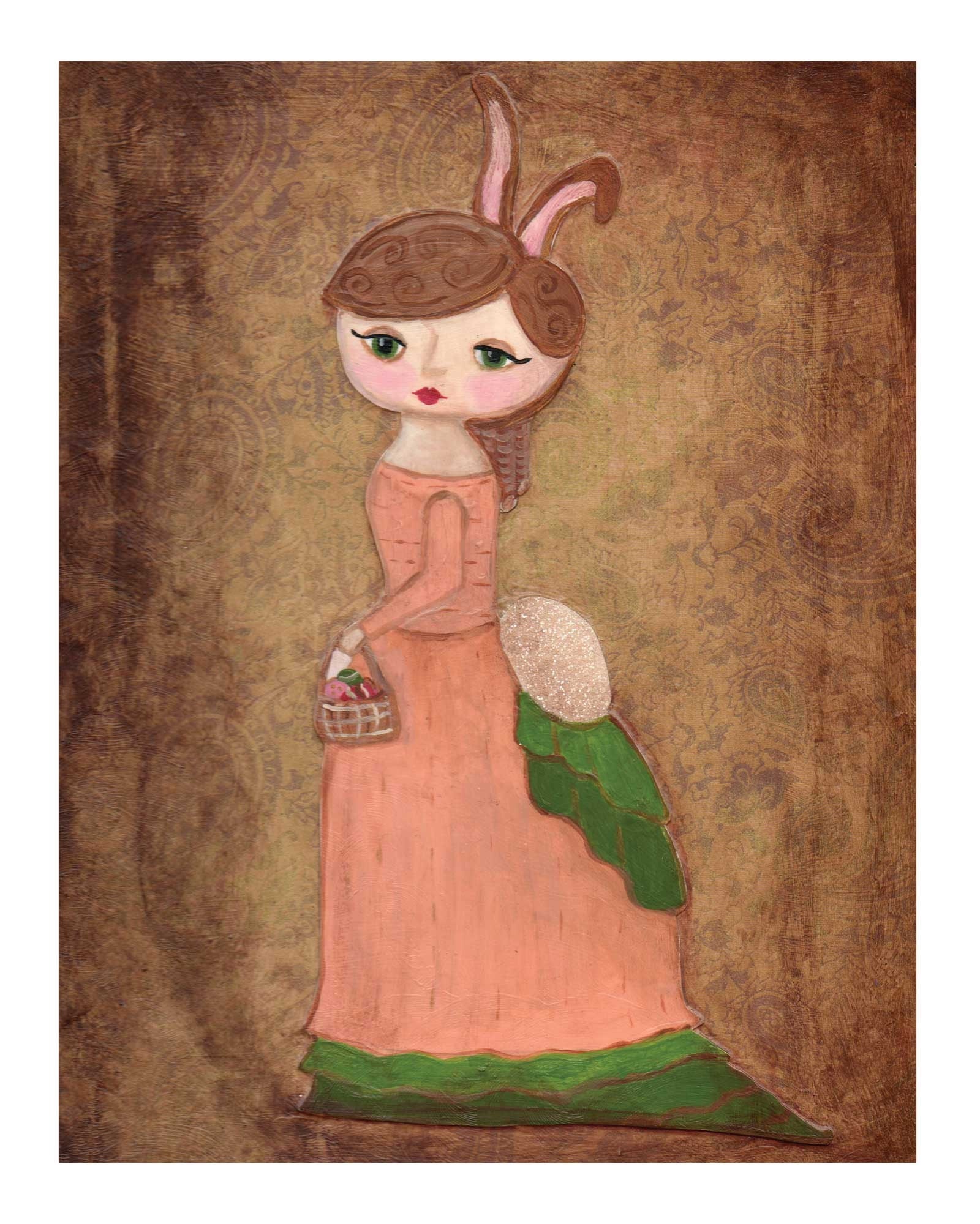 Victorian Rabbit Bunny Primitive Folk Art by TheseAretheDays