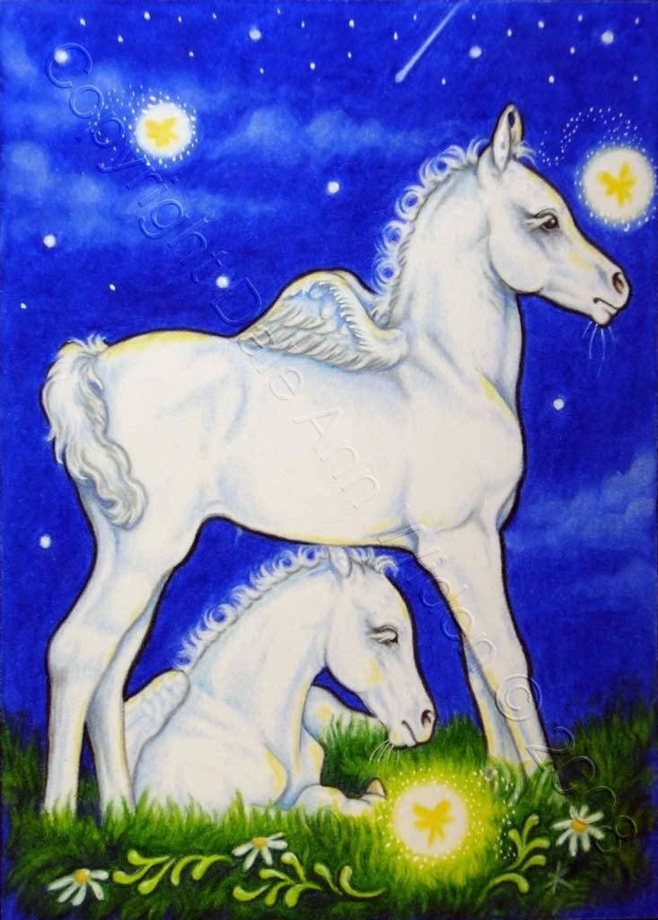 ACEO Pegasus Fantasy Horse Foal Limited Edition Art Print Time For A Stretch