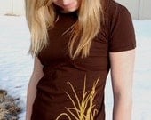 2 LEFT- Spring Grass T-Shirt in Chocolate Brown and Gold Fitted Womens Alternative Apparel
