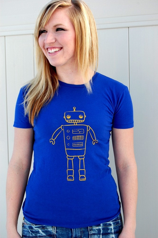 Robot Tee in Royal Blue and Gold Womens Fitted