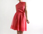 Vintage 1960s Mini Dress - Coral Pink Chiffon Cocktail Dress - XS Small - Spring Fashion - zwzzy