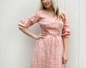 Vintage Prairie Dress - Alice Of California Peach Pink Plaid Maxi Dress - Medium