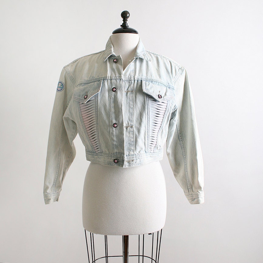 1980s LA Gear Jean Jacket - Acid Wash Denim Light White - Fits Small