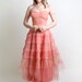 1950s Prom Dress - Vintage Coral Tulle Strapless Gown - Small