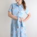 Vintage 1970s Floral Dress - Sky Blue and White Flower Button Up Shirtdress - Medium