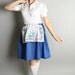 Vintage Country Skirt Floral Print Royal Blue Mini Apron Skirt - Medium Prairie Garden Fashion Harvest