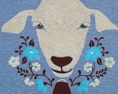 Goat Deep V-Neck T-shirt Tee Shirt Cute Adorable Cuddly Sheep Farm Animal Spring Flowers Athletic Blue Deep Vneck Tshirt