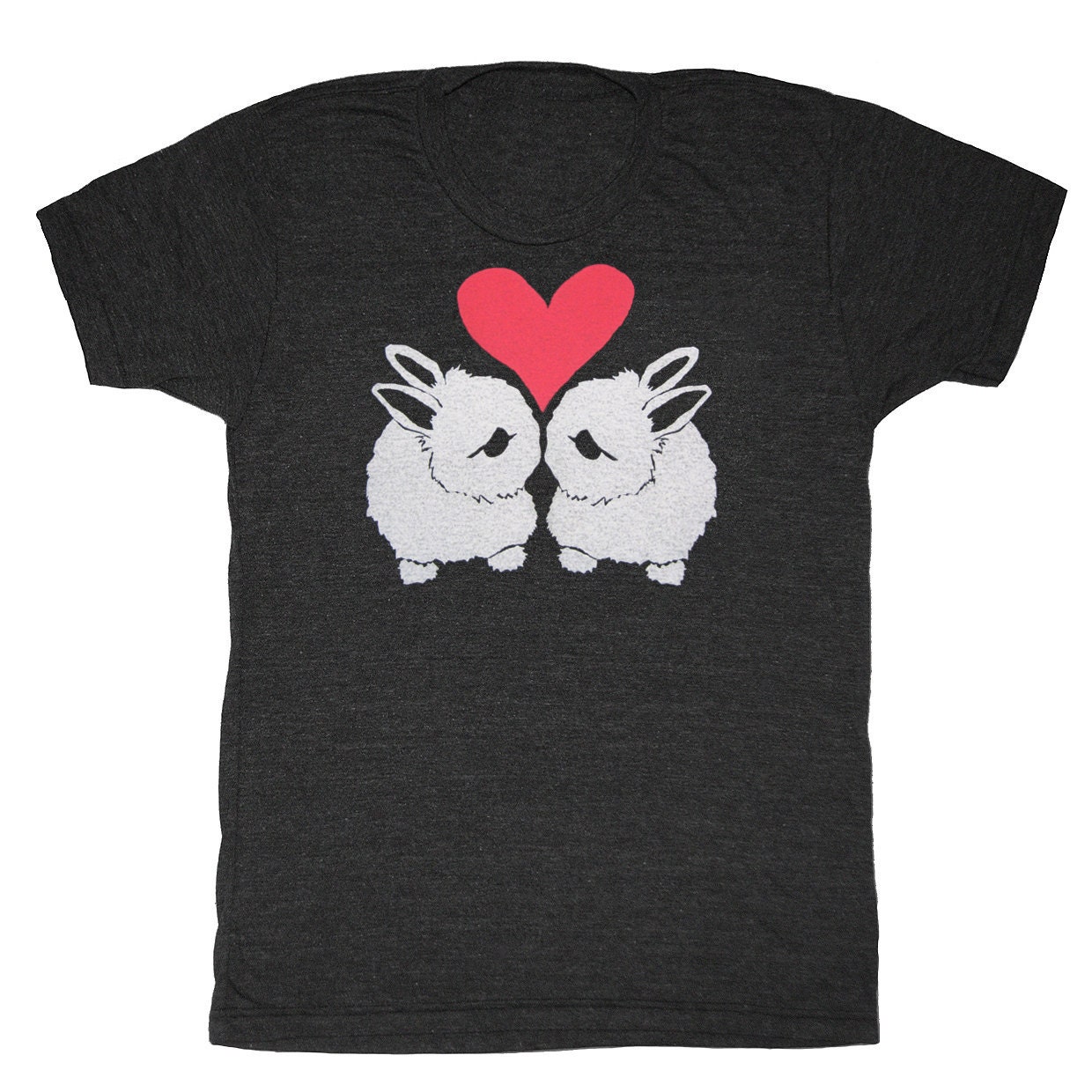 Bunnies - Unisex / Mens T-shirt Tee Shirt Cute Adorable Rabbit Bunny Rabbits Pink Love Heart Tshirt - Tri Black - S, M, L