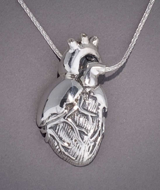 Silver Anatomical Half Heart Necklace- ventral view