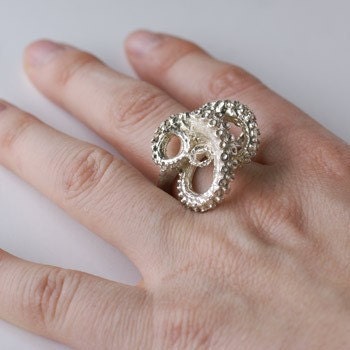 Carnation Silver Tentacle Ring