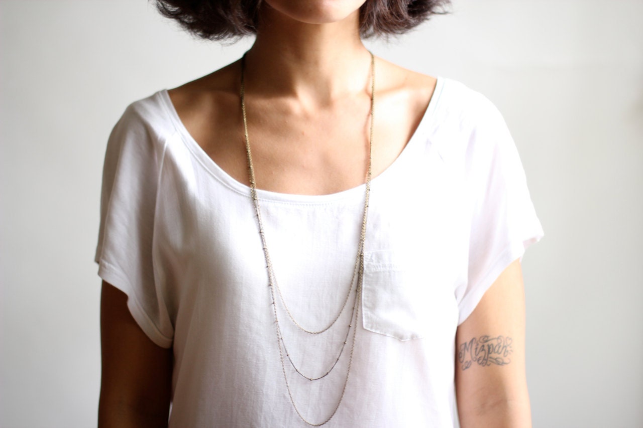 Minimalist Triple Layered Chain Necklace - Antiqued Brass