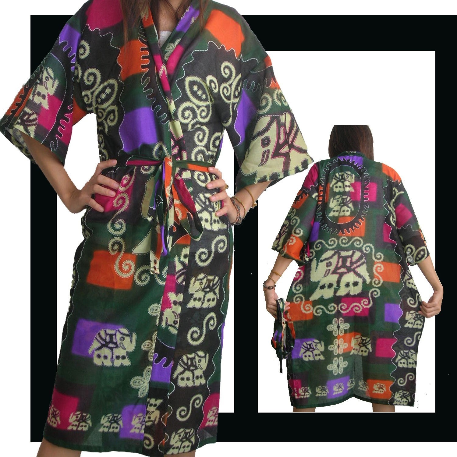 The elephants in The Forest Cotton Robe Unisex