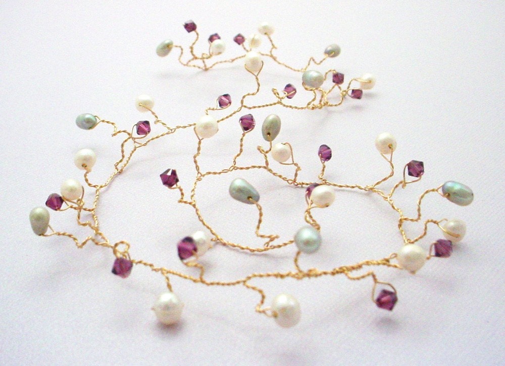 Crystal, Pearl, & Gold Bridal Hair Vine - merrittgade