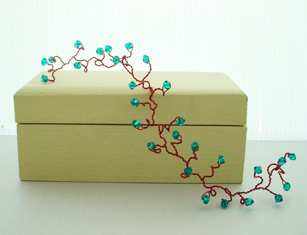 Party Hair Vine - Teal Crystal on Red Wire, Customizable