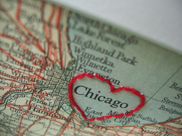 I Heart Chicago - embroidered vintage map