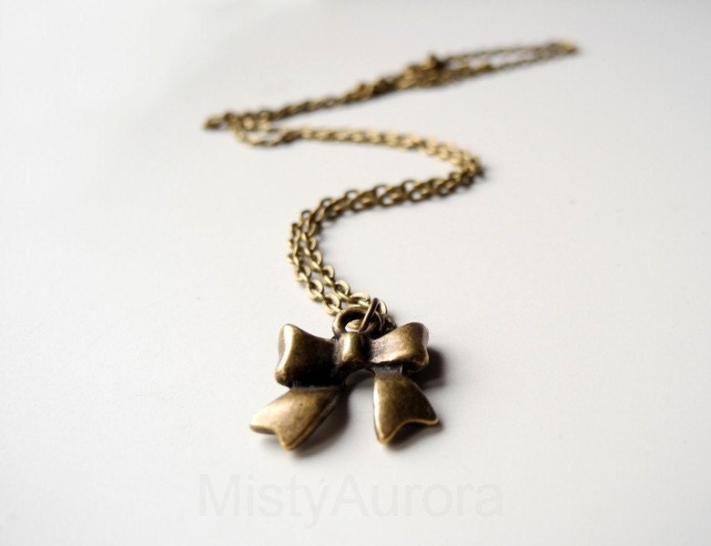 Ribbon Necklace - Bronze Chain Necklace - Romantic Necklace - Free Shipping Etsy - MistyAurora