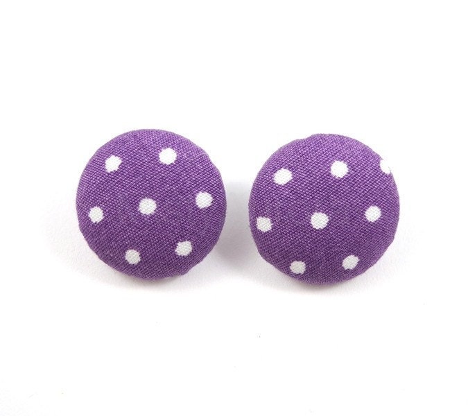 Polka Dot Earring Studs - Purple Dpt Earring Posts - White Purple Polka Dots - Pin Up Earrings