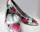 Shoes Bridal Wedding Event Party Rosetta and Peonies  design painted art deco