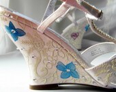 Wedding Shoes Blush lace crystal wedge Hydrangeas