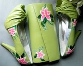 Wedding Chartreuse painted custom shoes and bag Orchid