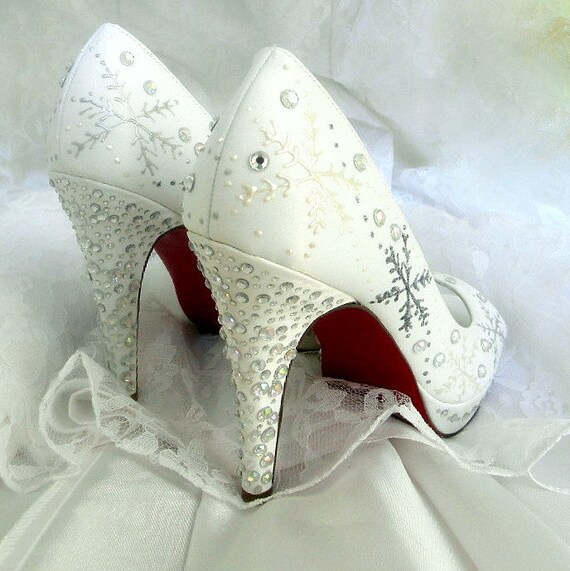 Wedding Shoes snowflakes  Winter Wedding Red Soles
