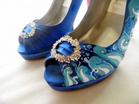 Custom Wedding Shoes something blue sapphire  beach I do crystals