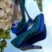 Wedding Shoes Peacock feathers and crystals blue soles