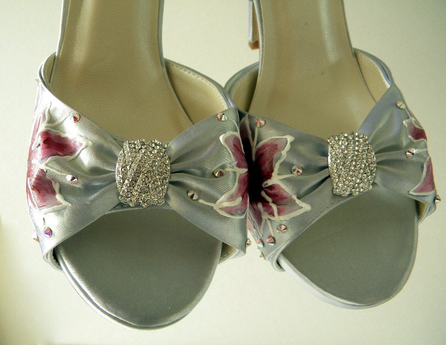 Wedding Shoes silver metallic platform orchids swarovski crystals