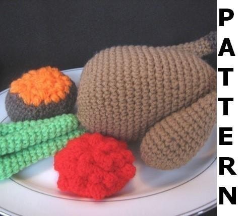 Play Food Crochet Pattern - Turkey Dinner - finished items made from pattern may be sold