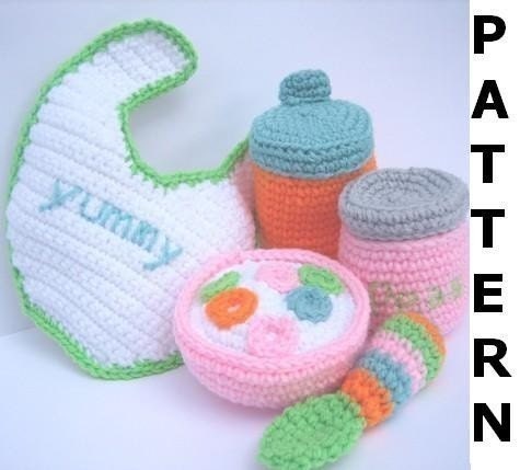 Baby Doll Feeding Set Crochet Pattern - finished items made from pattern may be sold