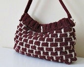 Knitted burgundy-ivory  bag.crochet,fashion,hobo bag and purse,knit handle. .Ready to ship...