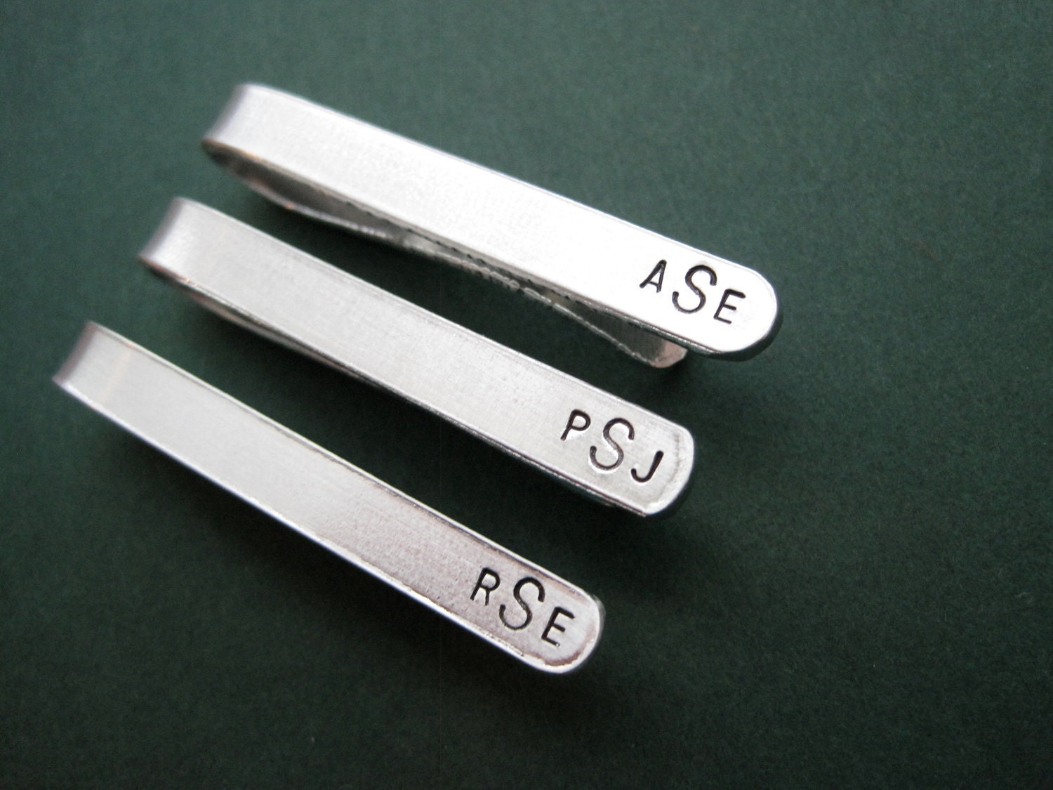 Personalized Tie Bar - Initials - Monogram - Custom Hand stamped tie clip - Set of 3