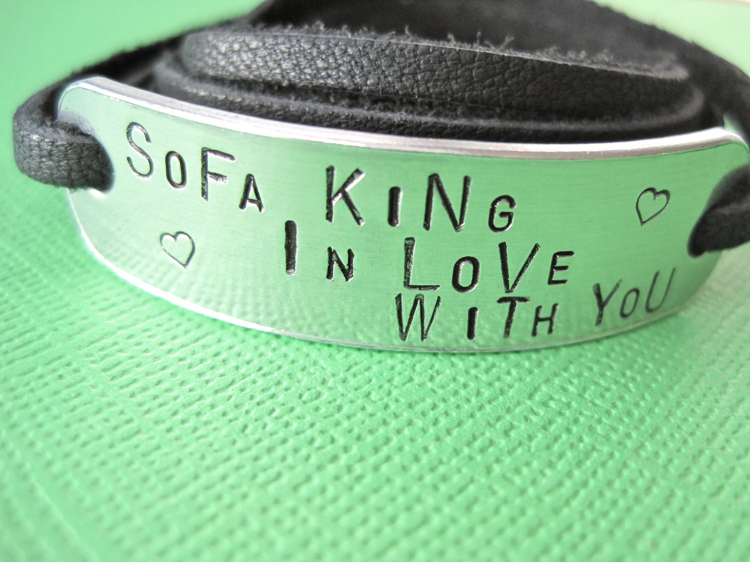 Personalized Bracelet - Sofa king in love with you - Hand stamped Bracelet - Leather Wrap