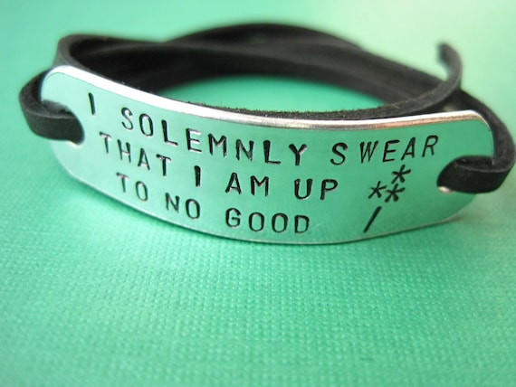 Harry Potter inspired Jewelry - I solemnly swear that I am up to no good - WAND - Personalized Wrap bracelet, Stamped Aluminum