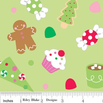 Candy Christmas Fabric by Doodlebug Designs for Riley Blake- Green Fat Quarter Bundle, 6 total