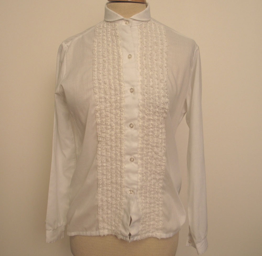 Vintage 1970's Lace Ruffle Front Blouse by Stuffed Shirt SZ Medium